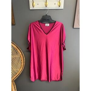 Vintage MMI Womens XL Nightgown Fuscia Pink Night Shirt 90s Satin Sleepwear USA